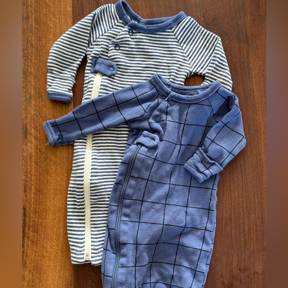 (2) preemie sized Touched by Nature baby gowns
